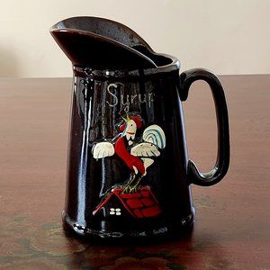Vintage Brown Ceramic Rooster Syrup Pitcher Hand-Painted